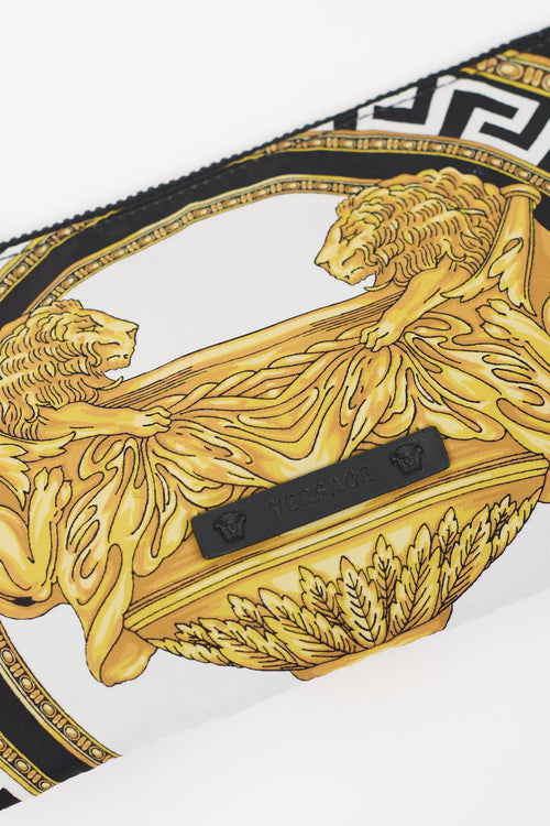 Versace Black & Gold Nylon Print Zip Pouch