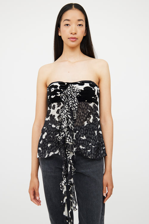 Black & White Print Ruffle Top