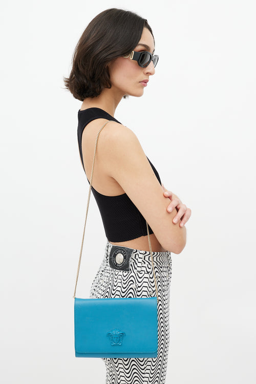 Versace Blue & Gold Medusa Chain Shoulder Bag
