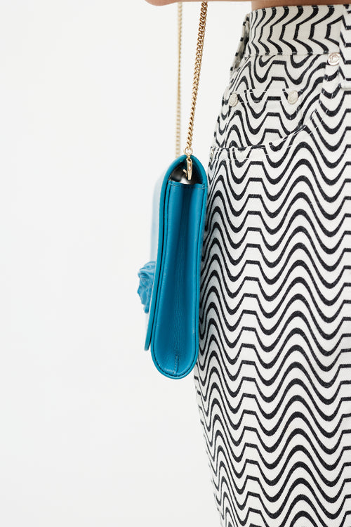Versace Blue & Gold Medusa Chain Shoulder Bag