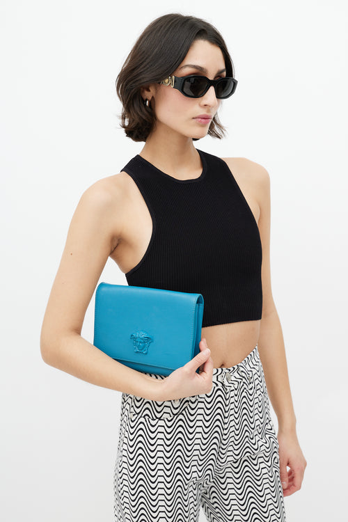 Versace Blue & Gold Medusa Chain Shoulder Bag