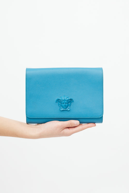 Versace Blue & Gold Medusa Chain Shoulder Bag
