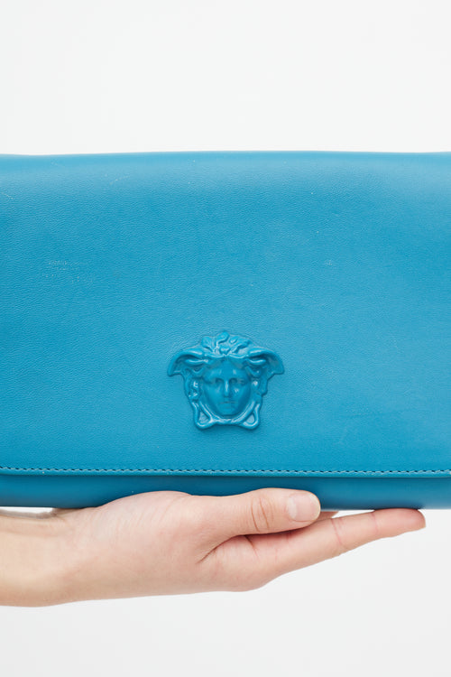 Versace Blue & Gold Medusa Chain Shoulder Bag
