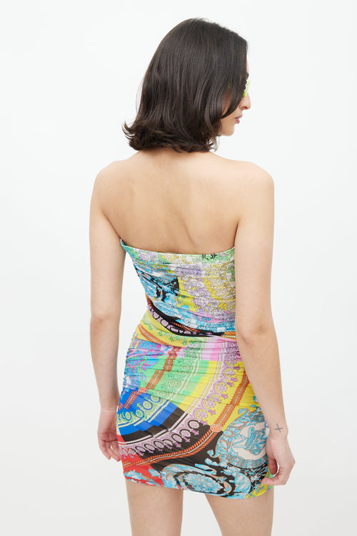 Versace Blue & Multicolour Baroque Mesh Dress