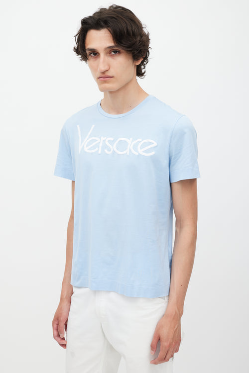 Versace Blue & White Emrboidered Logo T-Shirt