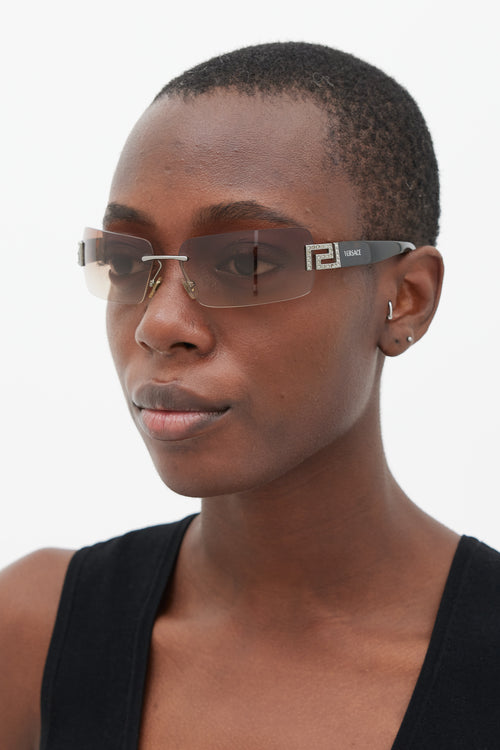 Versace Brown & Silver 2017B Rectangular Sunglasses