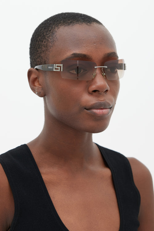 Versace Brown & Silver 2017B Rectangular Sunglasses