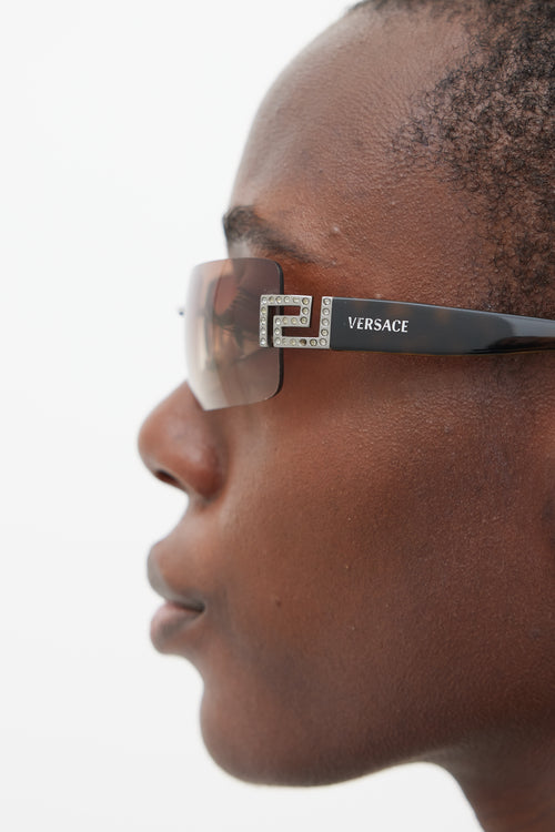 Versace Brown & Silver 2017B Rectangular Sunglasses