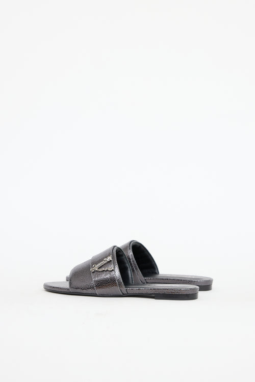 Versace Cracked Leather Virtus Slide