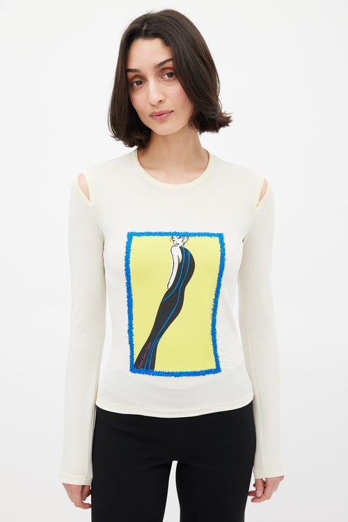 Versace Cream & Multicolour Illustration Graphic Top
