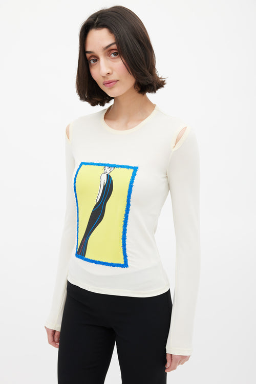 Versace Cream & Multicolour Illustration Graphic Top