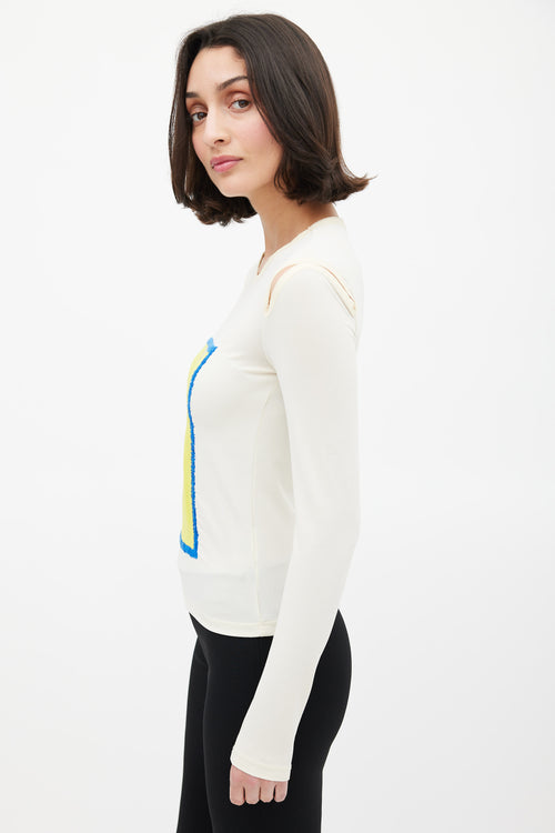 Versace Cream & Multicolour Illustration Graphic Top