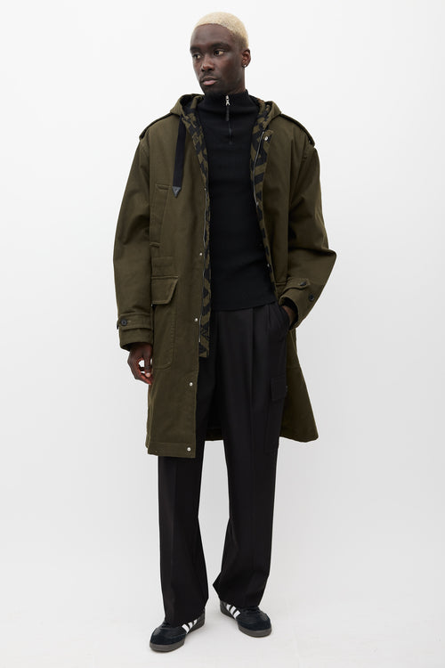 Versace Green & Black Hooded Monogram Coat