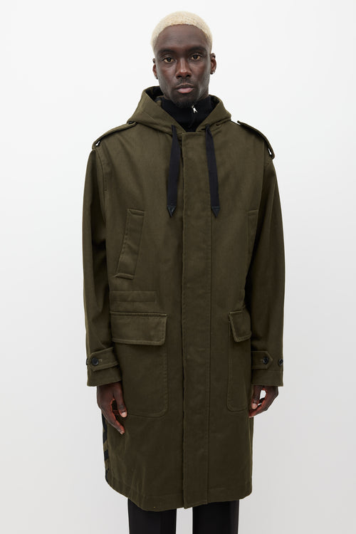 Versace Green & Black Hooded Monogram Coat