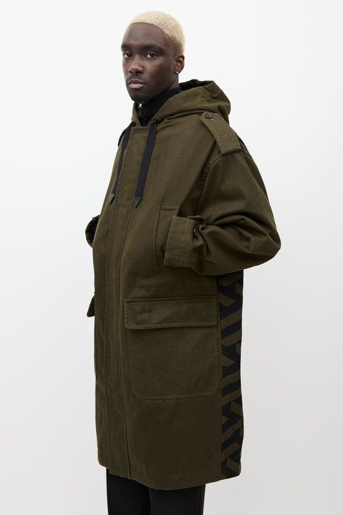 Versace Green & Black Hooded Monogram Coat