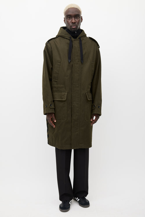 Versace Green & Black Hooded Monogram Coat