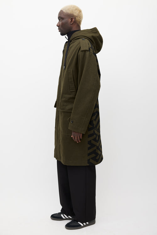 Versace Green & Black Hooded Monogram Coat