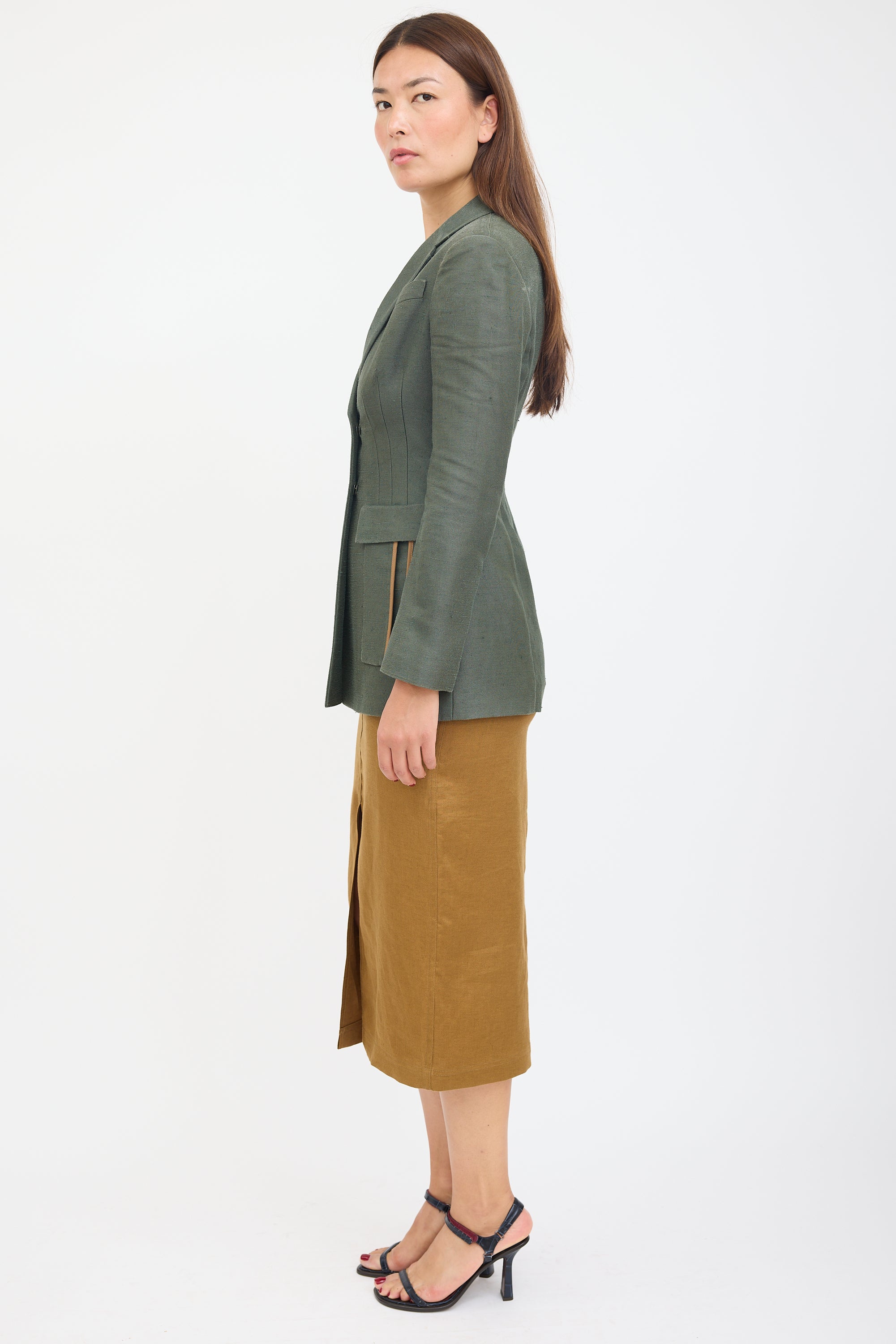 Versace Green & Brown Silk Striped Blazer