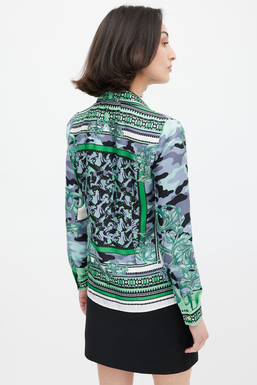 Versace Green & Multicolour Silk Camouflage Shirt