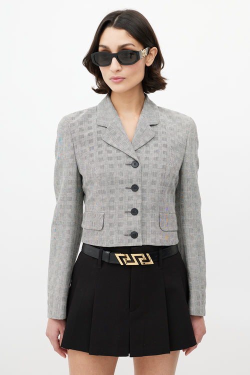 Versace Grey & Black Check Cropped Blazer
