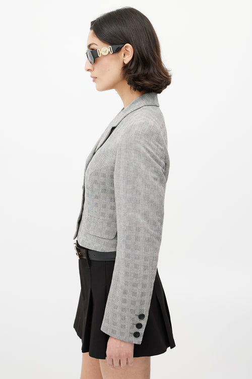 Versace Grey & Black Check Cropped Blazer