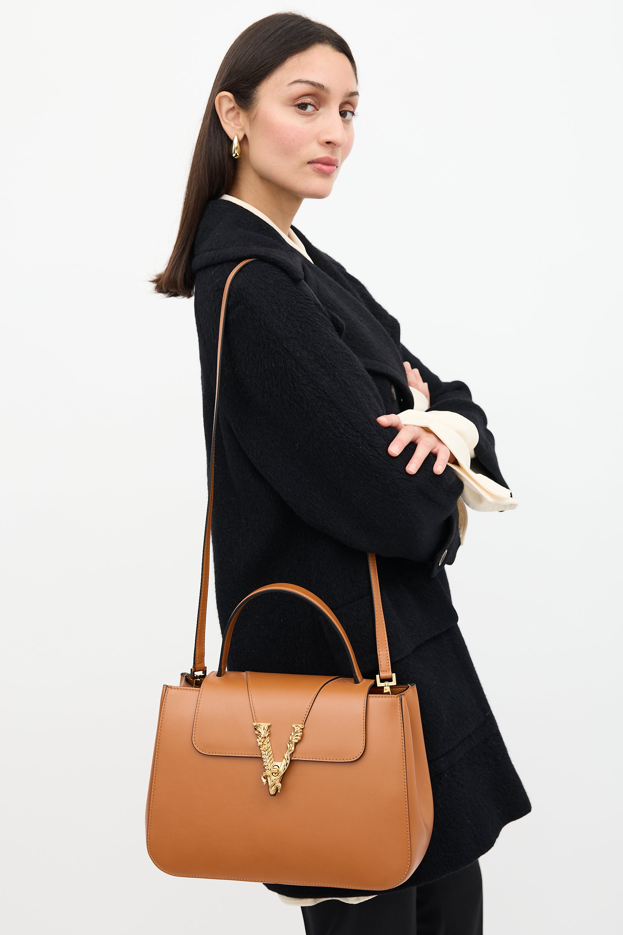 Versace Leather Virtus Top Handle Bag
