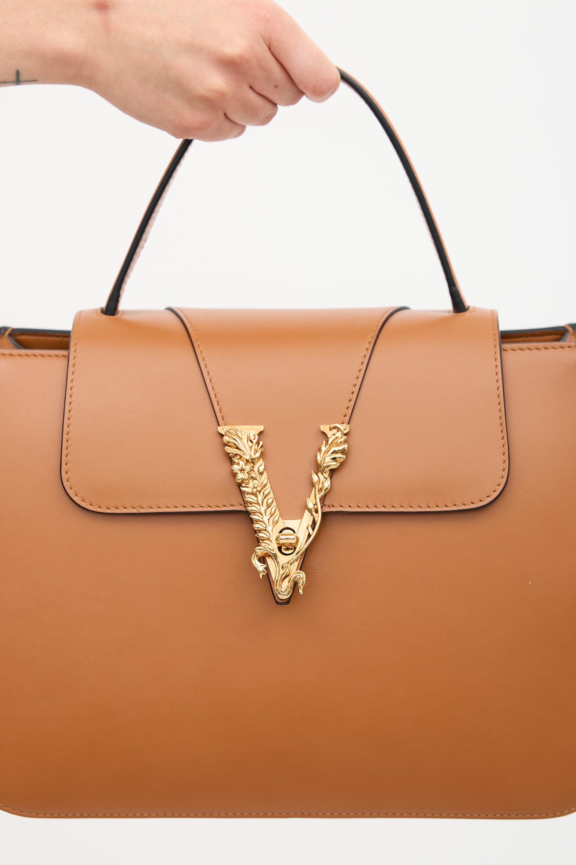 Versace Leather Virtus Top Handle Bag