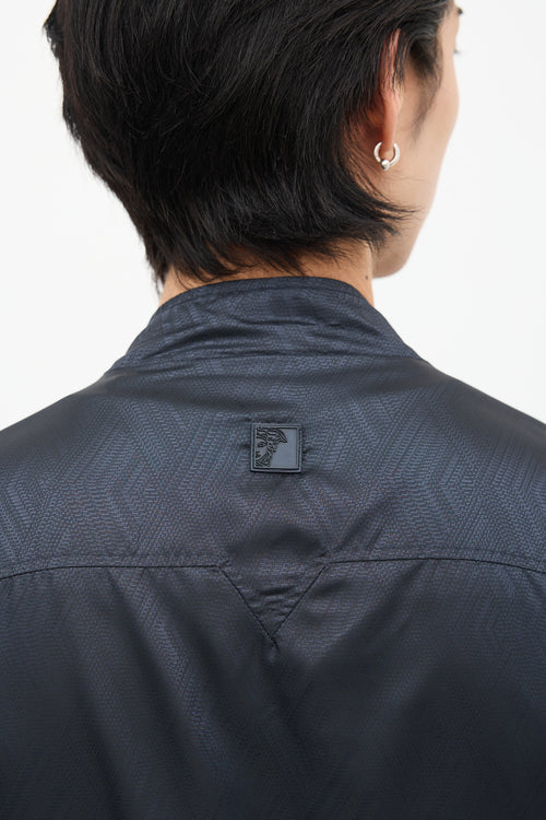 Versace Navy Nylon Geometric Jacquard Jacket