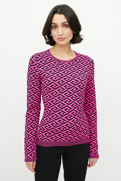 Versace Pink & Black Knit La Greca Top