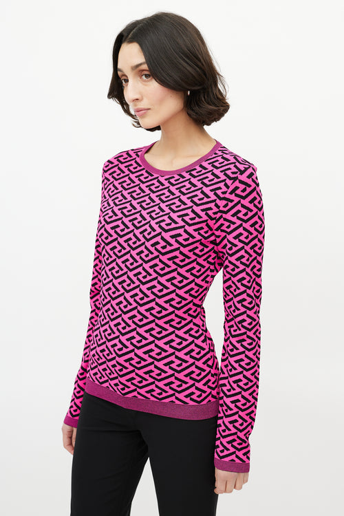 Versace Pink & Black Knit La Greca Top