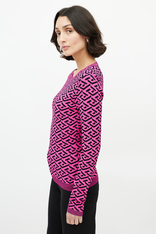 Versace Pink & Black Knit La Greca Top