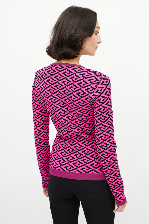 Versace Pink & Black Knit La Greca Top