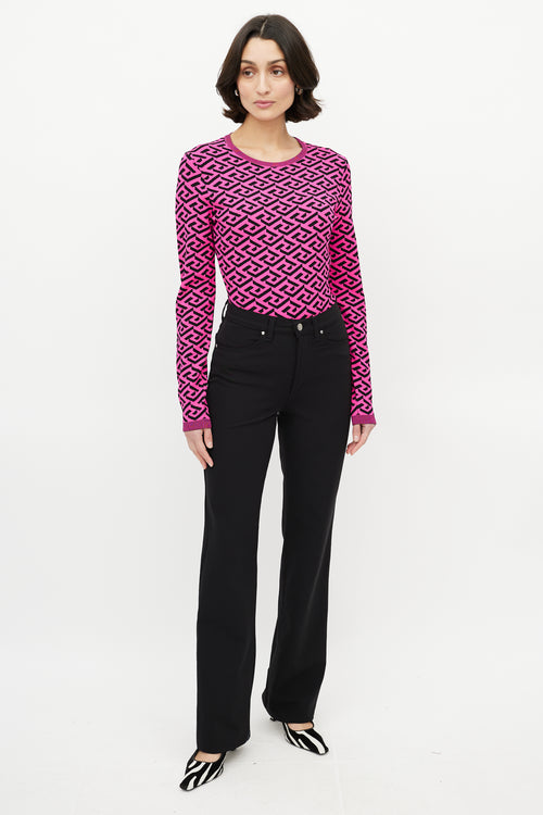 Versace Pink & Black Knit La Greca Top