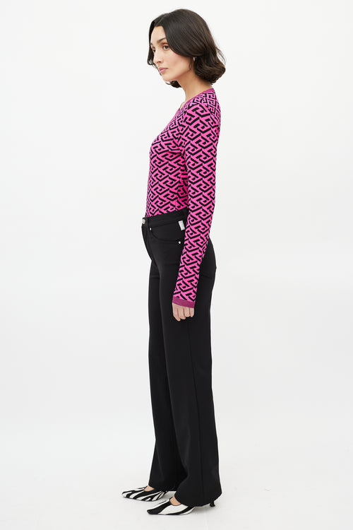 Versace Pink & Black Knit La Greca Top