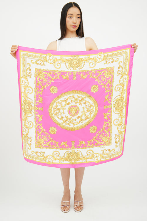 Versace Pink & Multi Colour Barocco Scarf