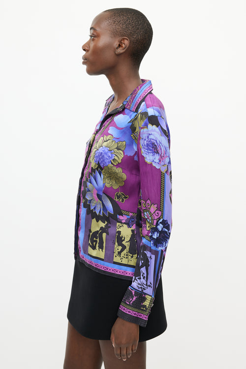 Versace Purple & Multicolour Silk Floral Shirt