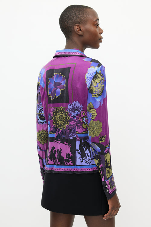 Versace Purple & Multicolour Silk Floral Shirt