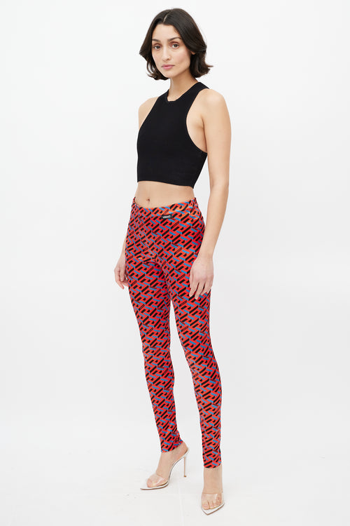 Versace Red & Black Le Greca Logo Legging
