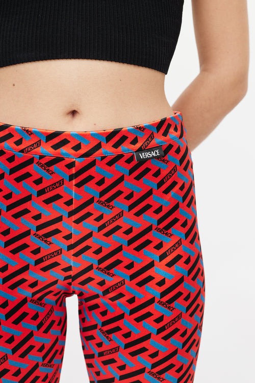 Versace Red & Black Le Greca Logo Legging