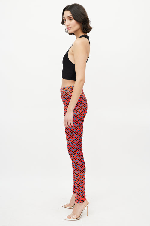 Versace Red & Black Le Greca Logo Legging