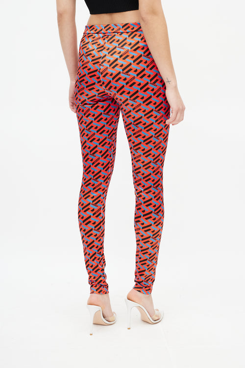 Versace Red & Black Le Greca Logo Legging