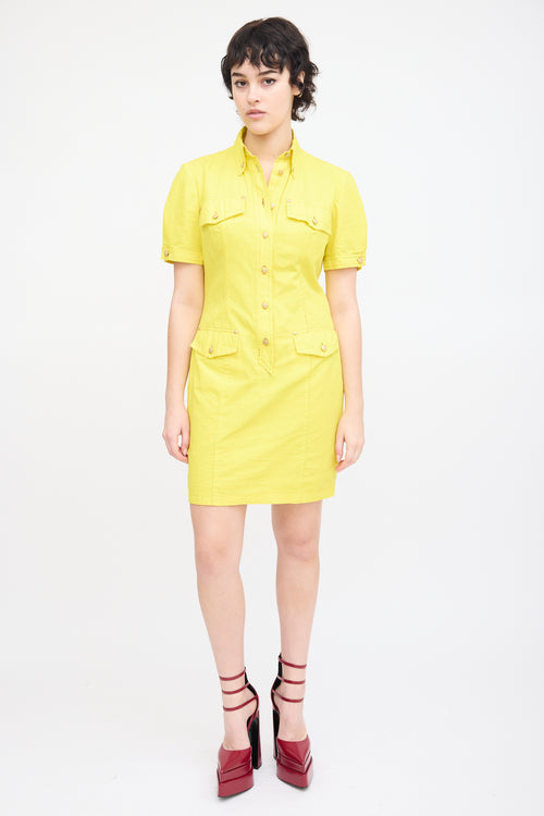 Versace Vintage Yellow Cotton & Linen Mini Dress