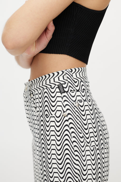 Versace White & Black Wave Denim Jeans