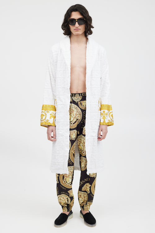 Versace White & Gold Baroque Belted Robe