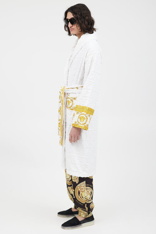 Versace White & Gold Baroque Belted Robe