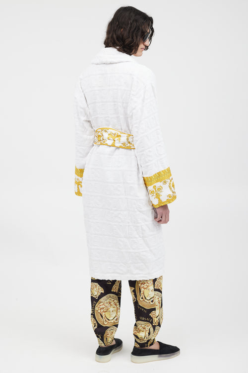 Versace White & Gold Baroque Belted Robe