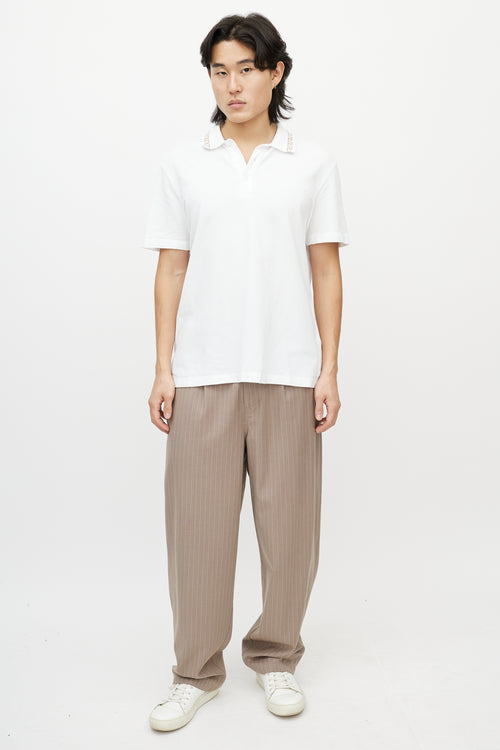 Versace White & Gold Greca Logo Polo Shirt