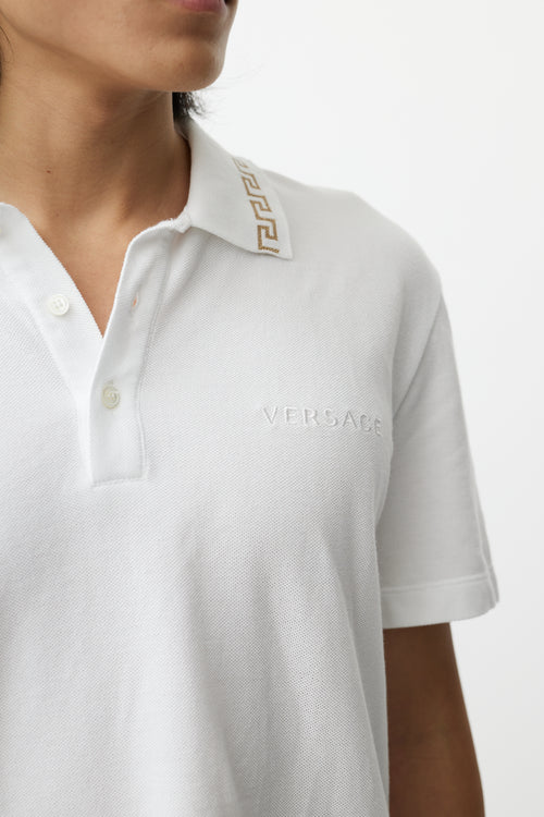 Versace White & Gold Greca Logo Polo Shirt