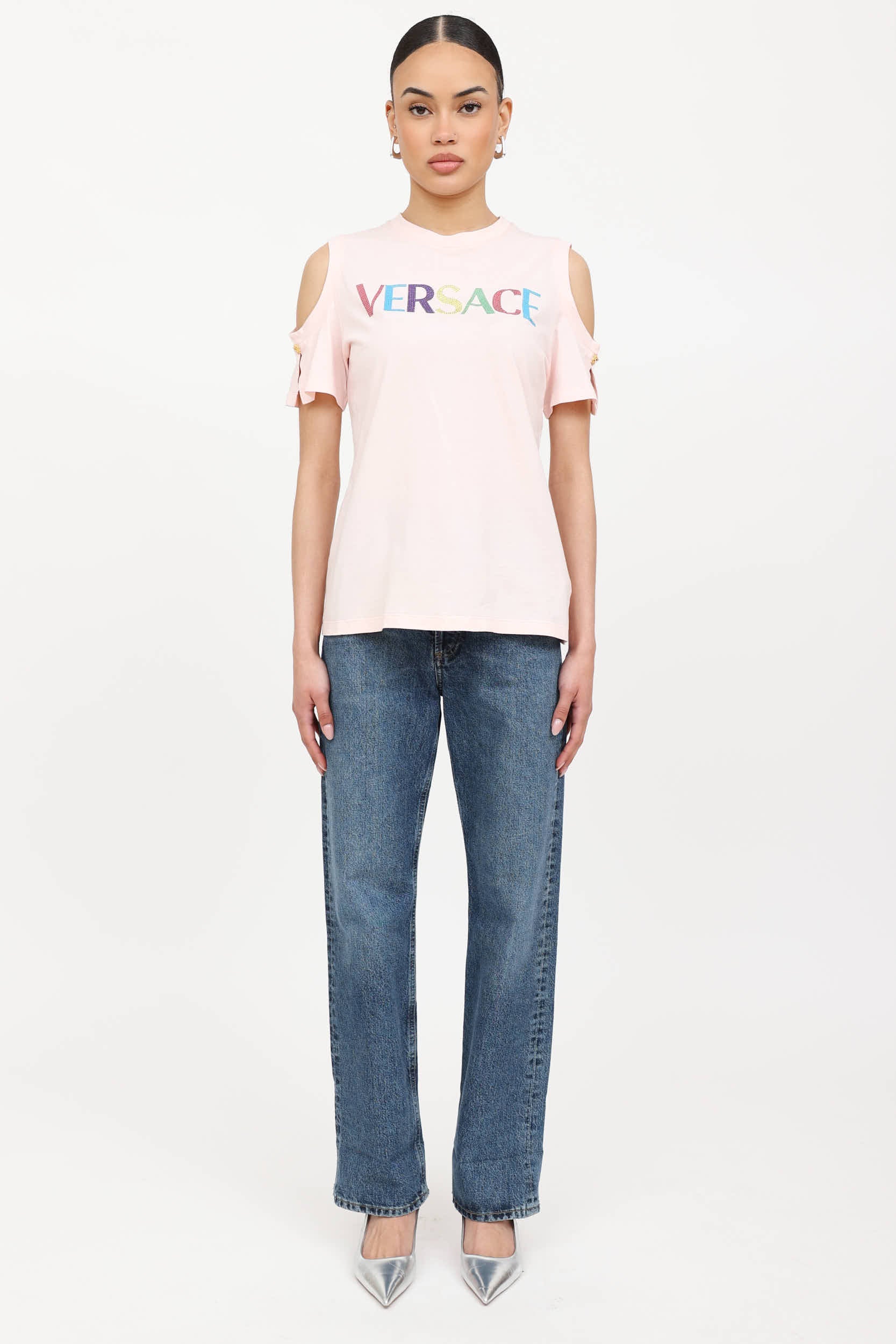 Versace Logo Cold Shoulder T-Shirt