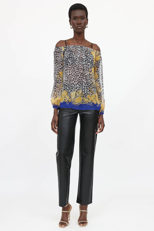 Versace Silk Printed Off The Shoulder Blouse
